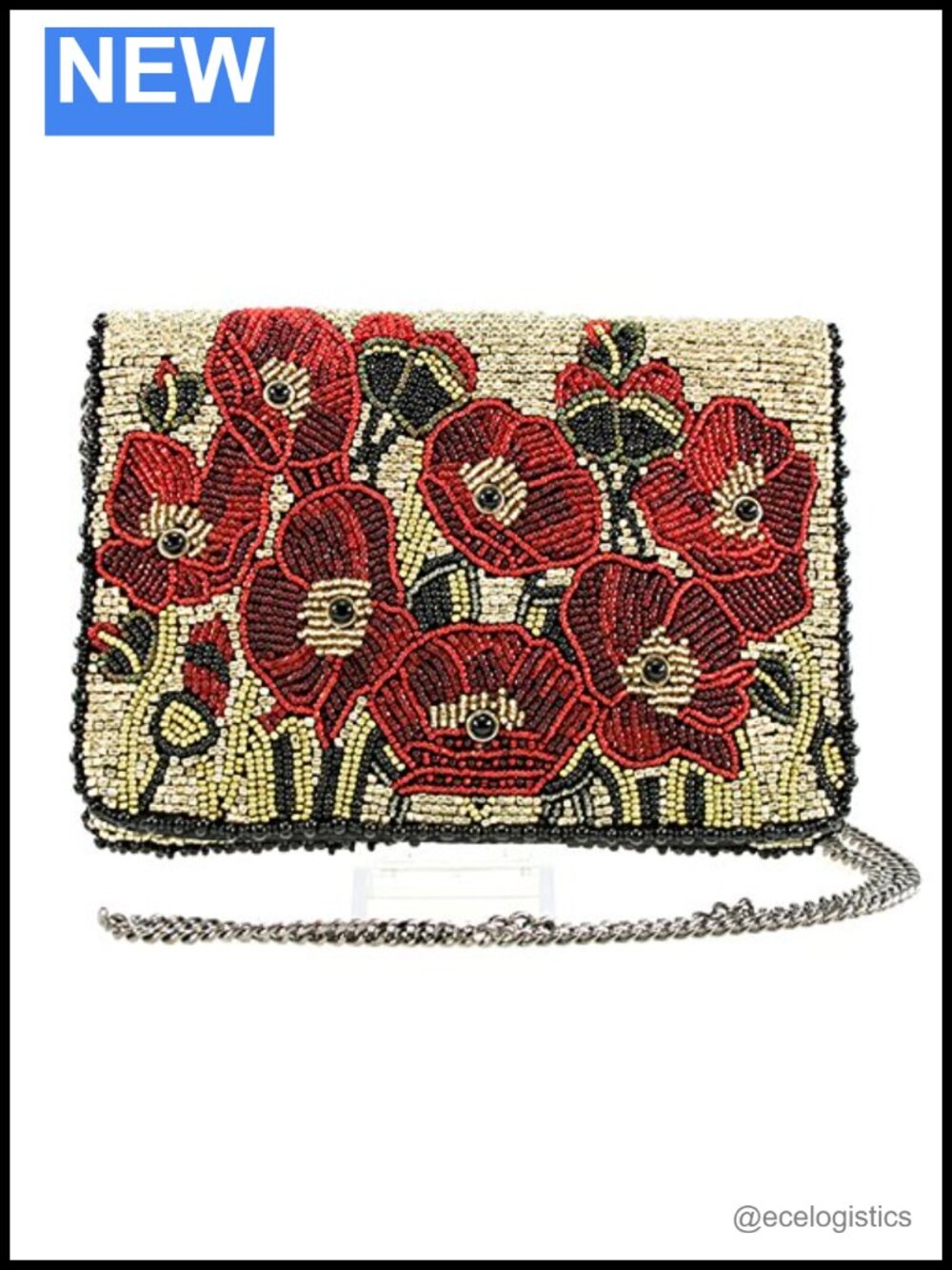 Handmade Beaded Crossbody Pouch Bag with Chain Strap